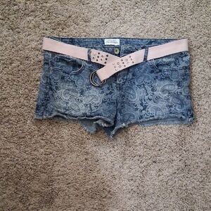 Aeropostale Blue Paisley Denim Shorts with Pink Belt